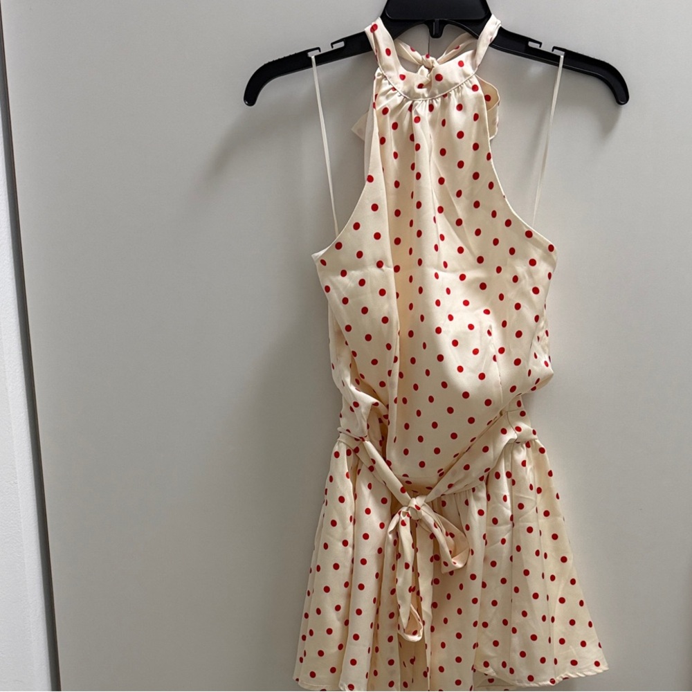 Cream Polka Dot Halter Kids Dress with Red Dots